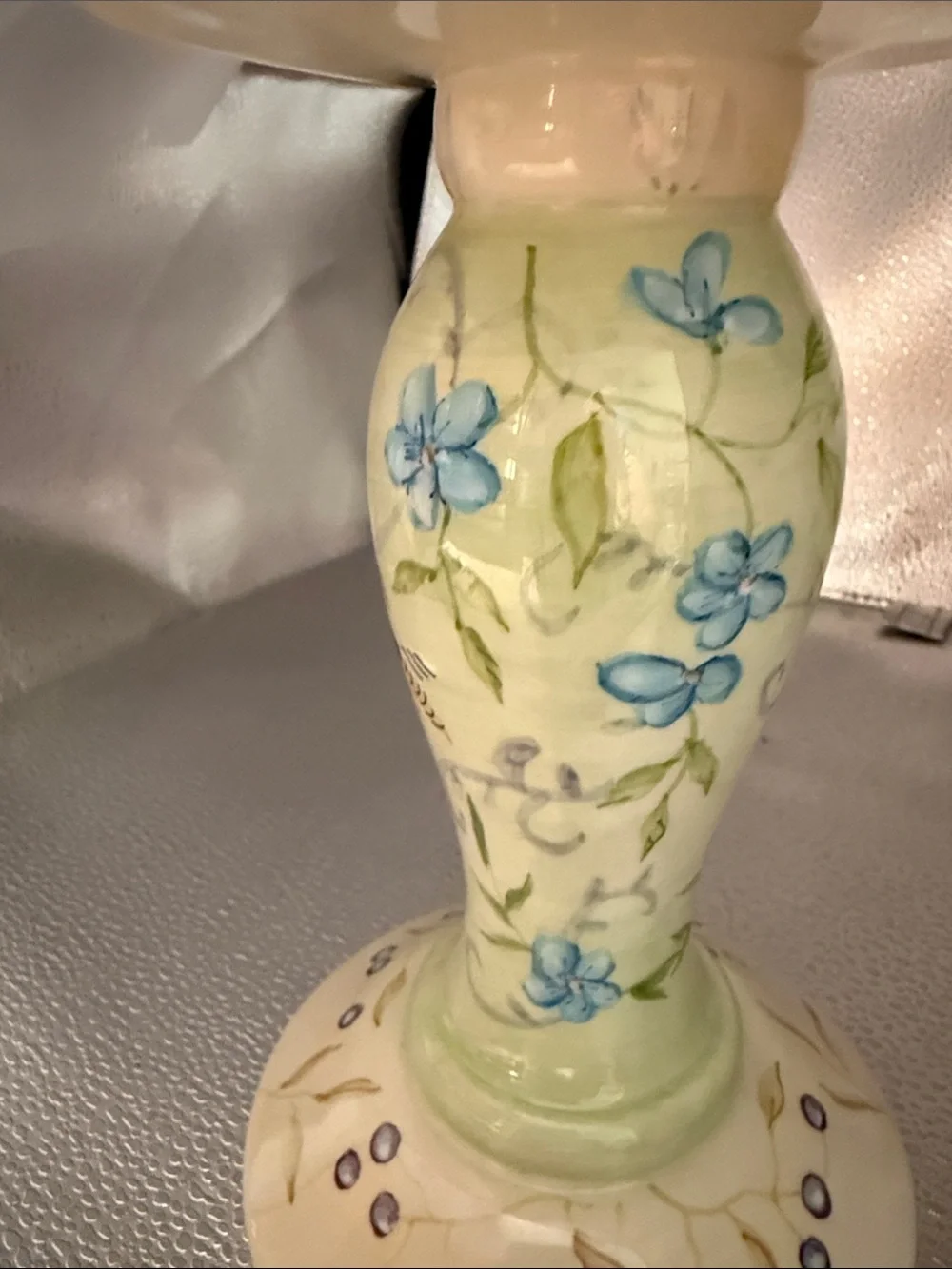Hand-Painted Floral Ceramic Pillar Candle Holder in Beautiful Pastels